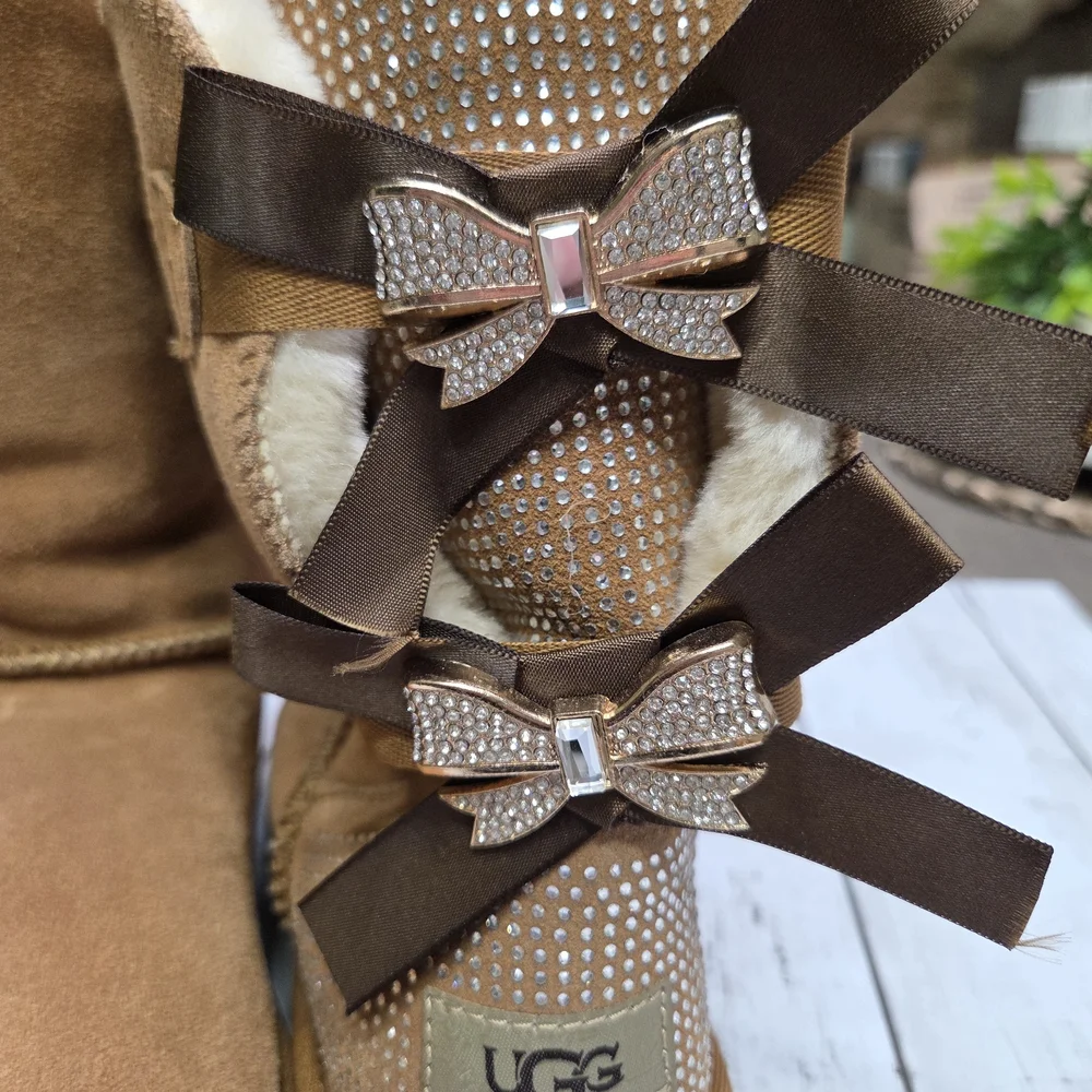 UGG Tan Boots with Glitter Bows - Picture 2 of 7